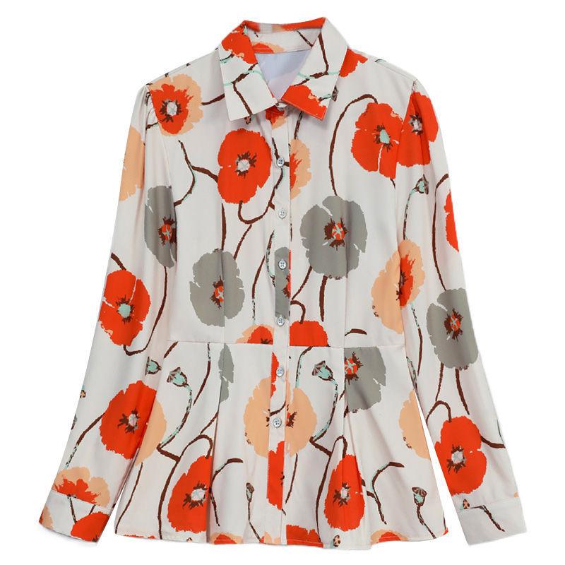 Shirt Women's Long Sleeve New Women's Versatile Fashion Loose Blossom Printed Chiffon Shirt
