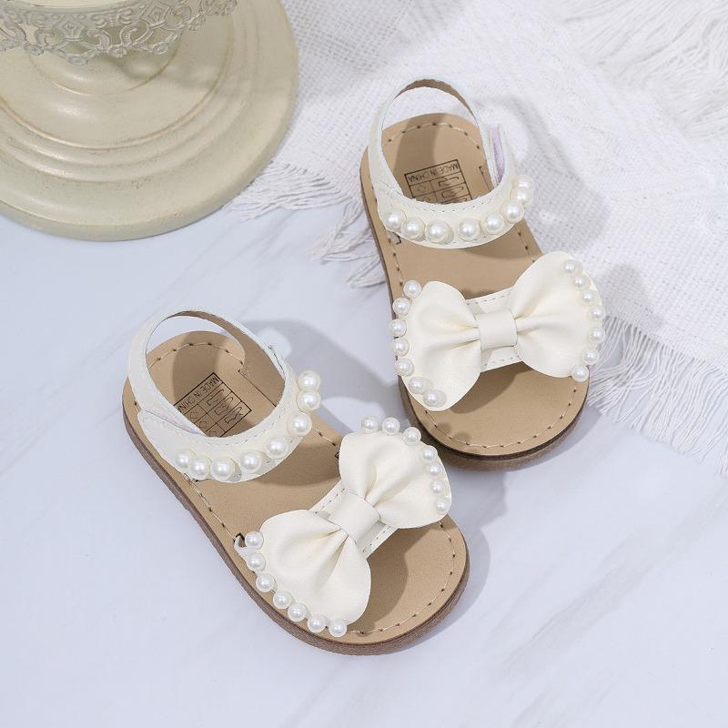 Bow Shoes Soft-Sole Elegant Style Sparkly Mary Janes Sandals Open-Toe Beach Shoes Party Shoes Fashionable Footwear for Girls