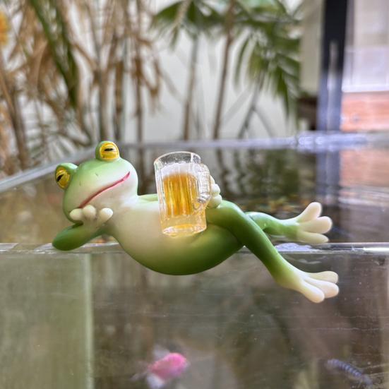 2Pcs/Set Drinking Frog Figurine Lying Cartoon Frog Statue Resin Animal