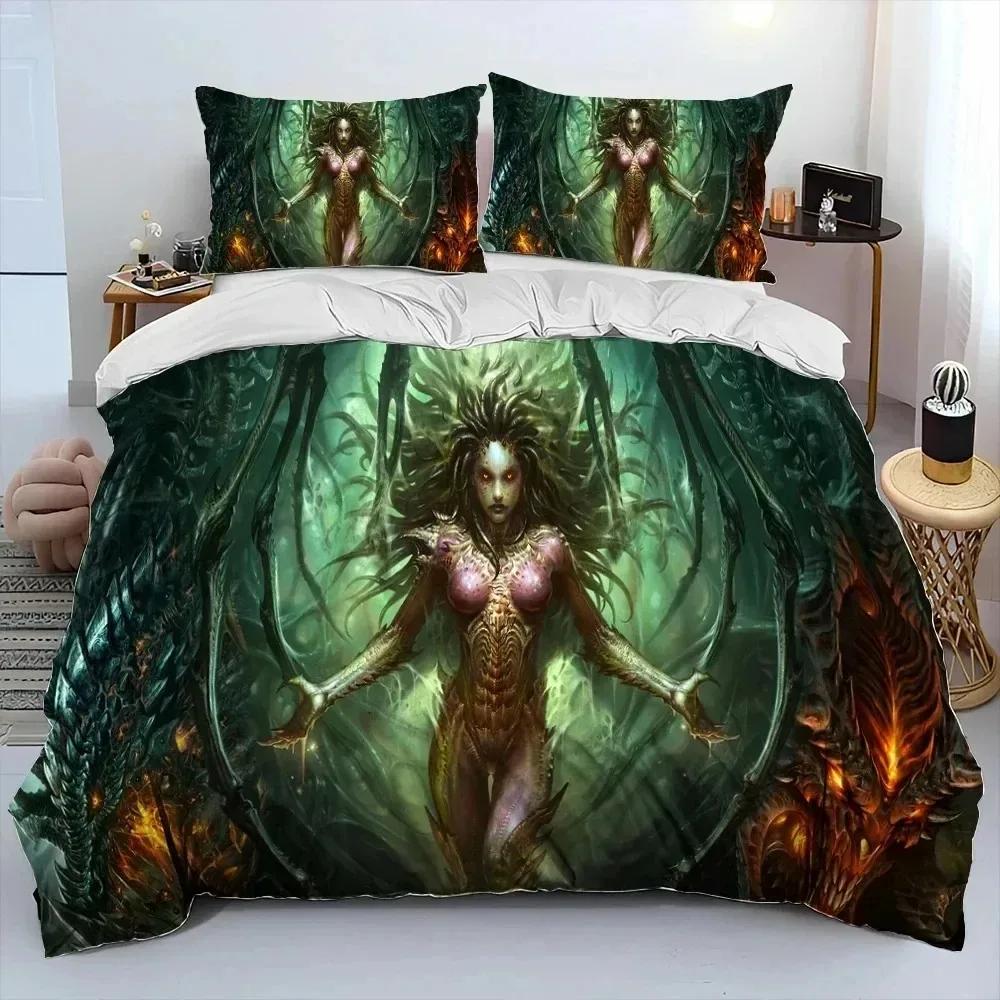 Zestaw pościeli 3D HD StarCraft Gra Gamer PC, Poszwa na kołdrę Zestaw do łóżka Poszwa na kołdrę Poszewka na poduszkę, Zestaw pościeli w rozmiarze king queen dla dzieci