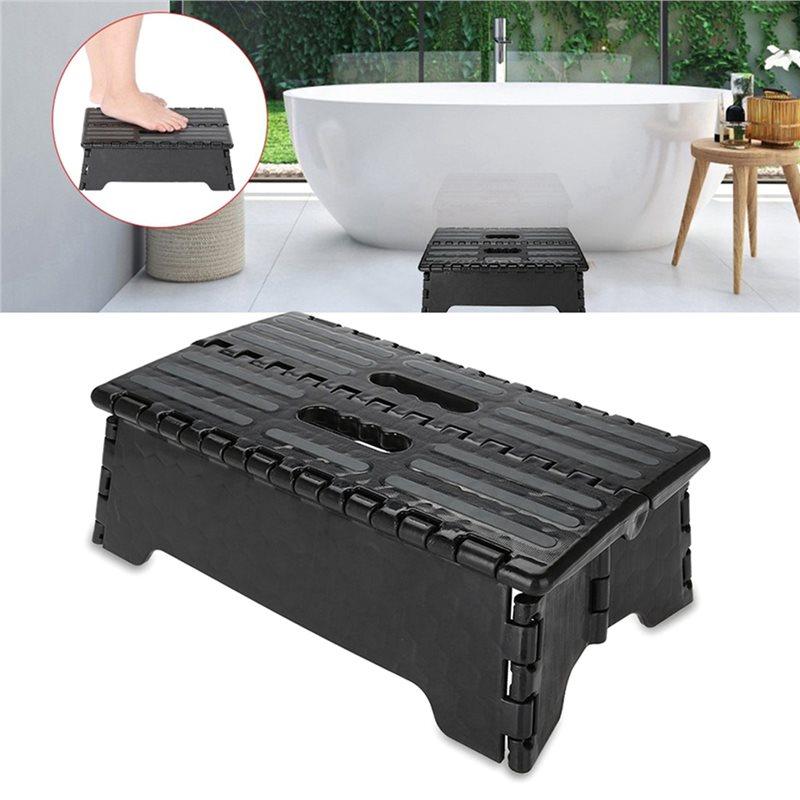 Portable Folding Step Stool Black For Elderly Step Ladder For Bathroom Travel Use By Pregnant