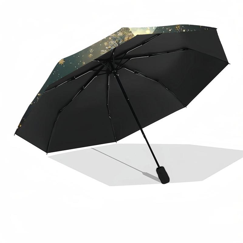 1pc Golden Christmas Tree Decorations Umbrella with Plastic Handle,Suitable for All Seasons Home Travel Outdoor UmbrellaDD1302