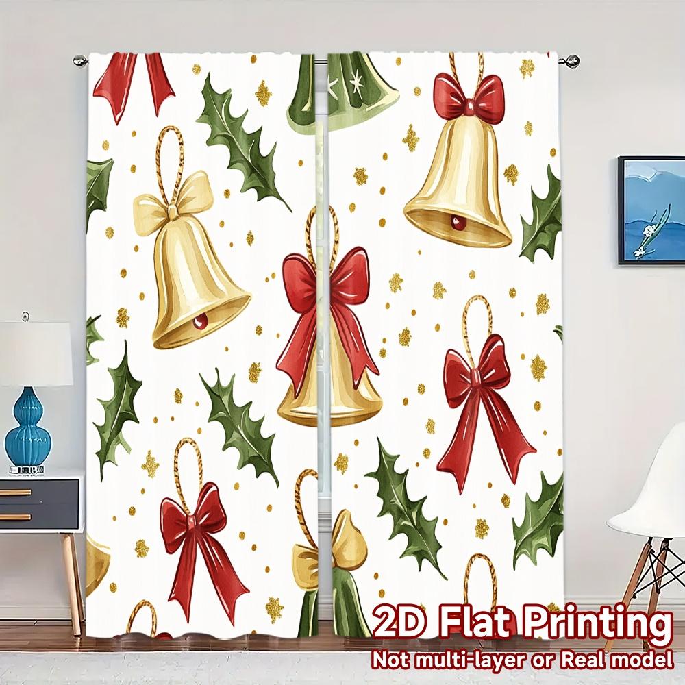 

2pcs,Curtains Christmas Bells Holly Bows_a (3) Modern Print Curtains Polyester Easy Install Curtains Decorations for Bedroom, 52.50×116.00 CM 2pcs