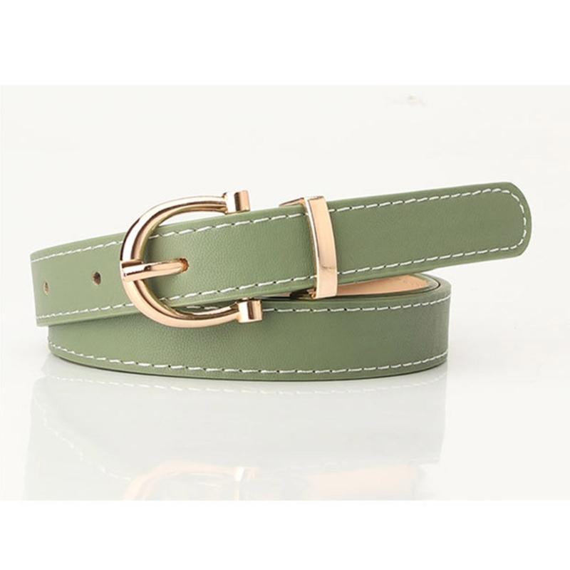 Adjustable Golden Oval Shape Buckle Thin Belt PU-leather All-match Belt Hot Girl Women Waist Belt for Coat Skirts Jeans