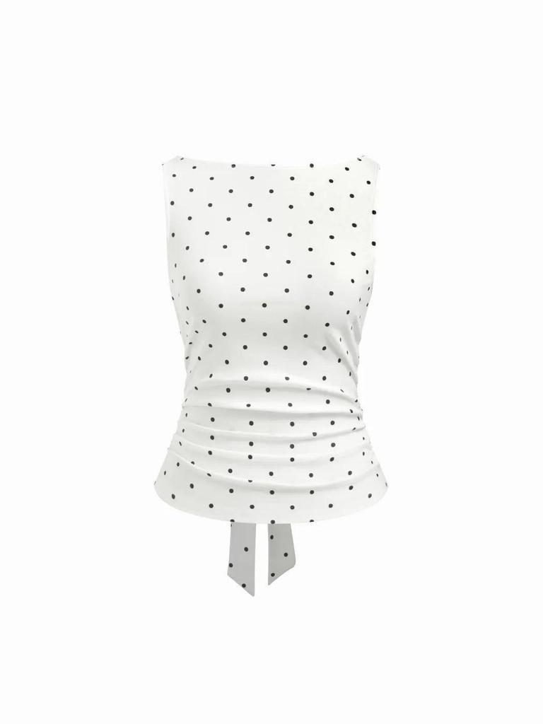 Retro Korean Polka Dot Backless Tank Top – Summer Style Slimming Sleeveless Strappy Top for Women