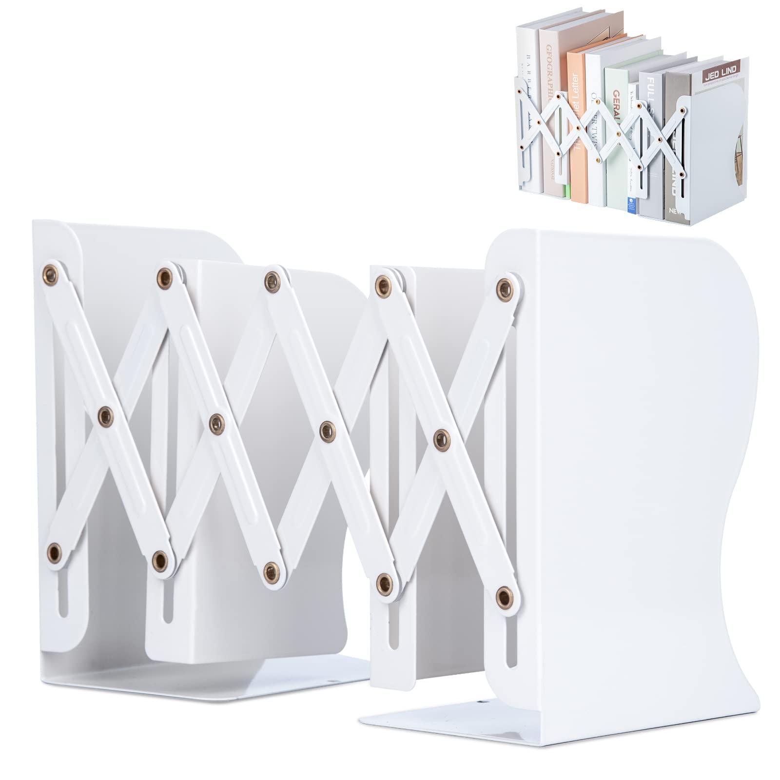 

ALIOBC Extendable Metal Desktop Bookshelf with Magazine and Document Newspaper Retractable Office White Bookends, Anti-Tip Dividers, Storage, Files, белый