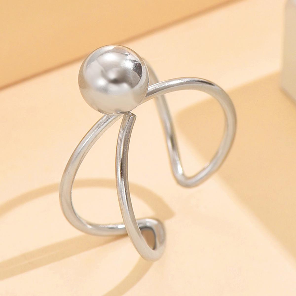 Retro Baroque Geometric Bead Stainless Steel Women s Open Ring