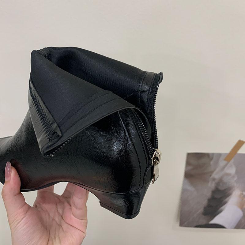 Fashion Silver Female Low Heel Women Ankle Stretch Boots Zippers Fashion Pointed Toe Ladies Modern Short Boots Pumps Shoes Lady