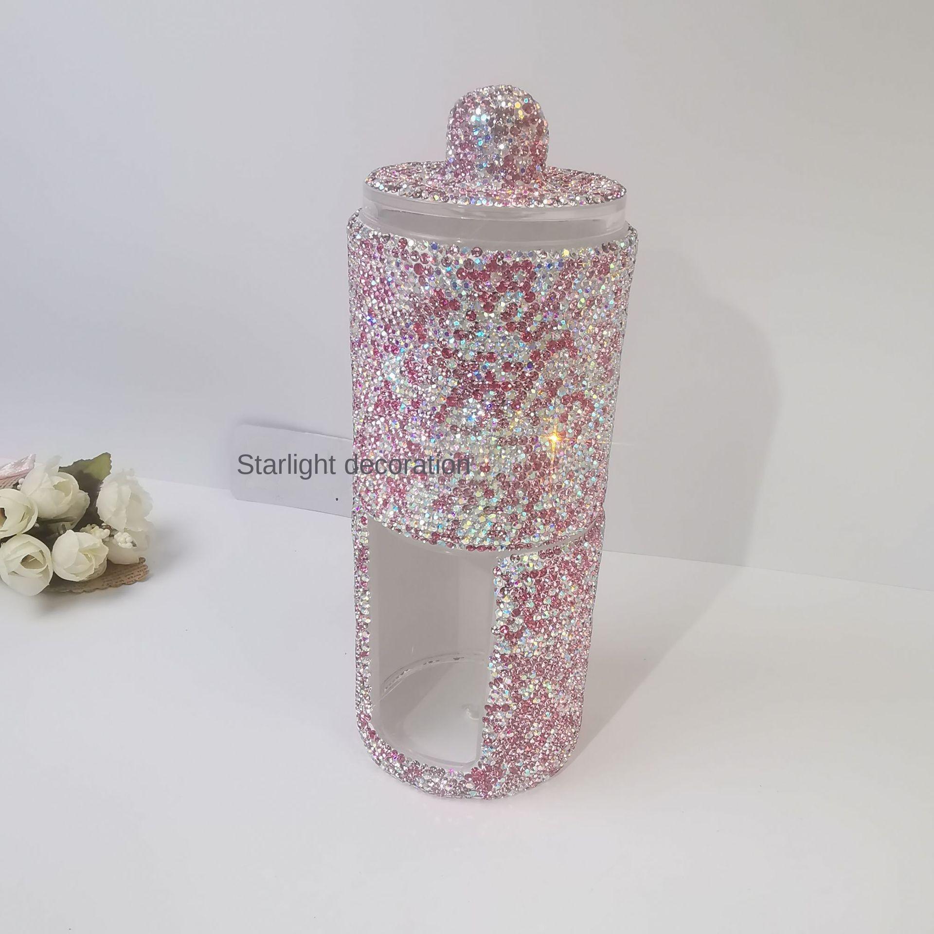 

Роскошный органайзер для акриловых кистей с крышкой, сверкающие стразы, косметический органайзер для макияжа, круглый контейнер для хранения 7x7x20cm