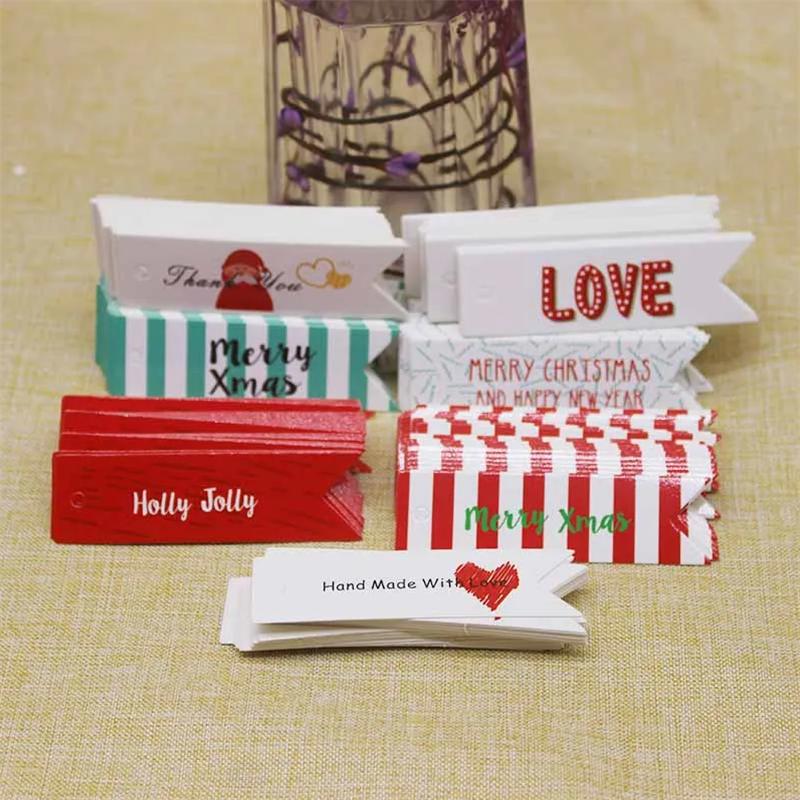 100Pcs DIY Handmade Christmas Labels Hang Tags Gift Wrapping Paper Tag  Lovely Party suppiles tag Cards Xmas Decoration tag
