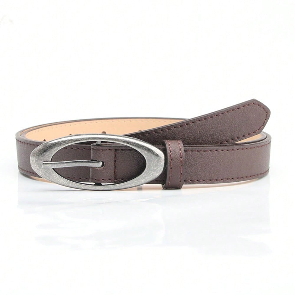 Oval Ancient Silver Alloy Buckle Belt for Women's Fashionable Personality Casual Versatile Jeans Decorative Belt