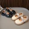 Girls Round Toe Kids Leather Shoes 2024 Spring and Autumn New Lace Pearls Shiny Loafers Children Pearls Lace Fashion Casual Shoe