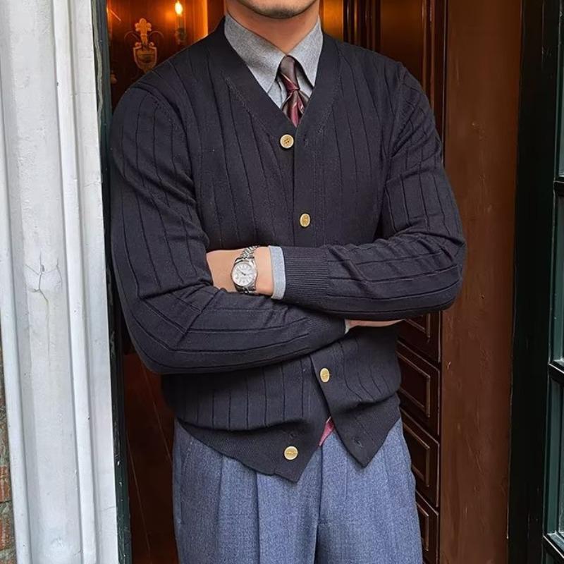 Мужской кардиган приталенного кроя в корейском стиле - ОсеньЗима M чёрный 2300₽