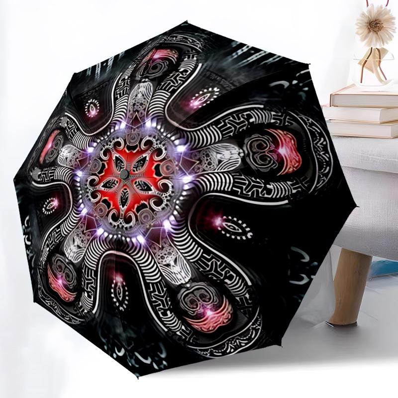 1PC Psychedelic Mandala Automatic Open/close Umbrella with 8-Rib Structure for Women/Men, All-Season Use - Travel Essential, Stylish Accessory, Highqu
