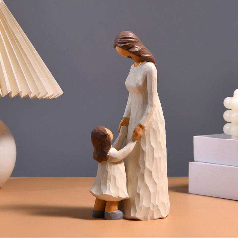 Kunstharzhandwerk Ornament für Tisch Mutter und Sohn Figur Statue Elegantes Tischornament Familienständer Skulptur Kreatives Handwerk Heimdeko