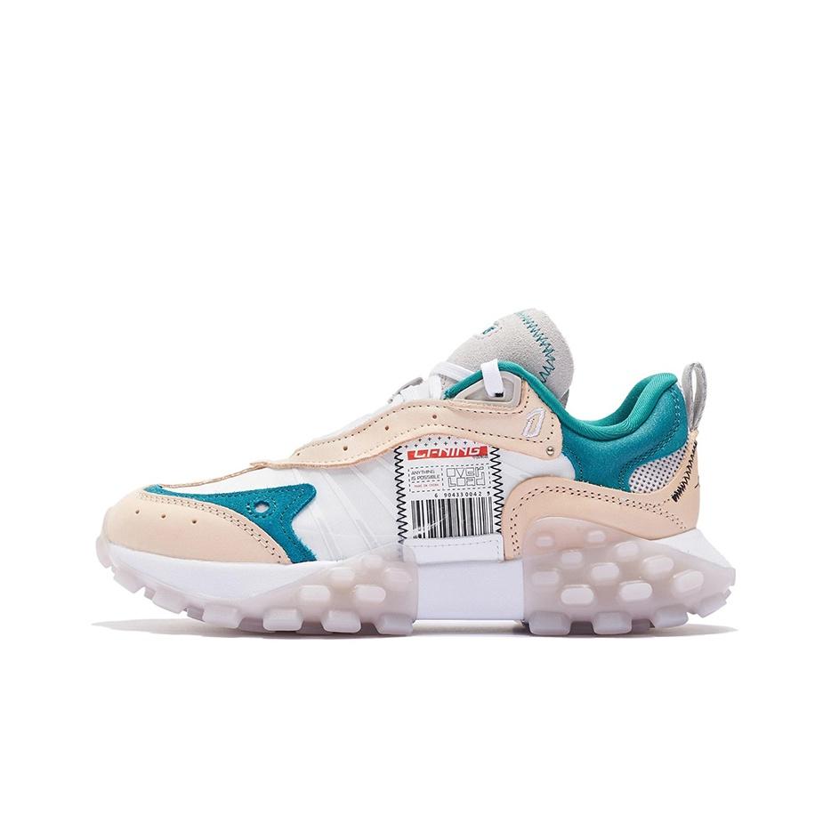 Li Ning Overload Fabric Leather Shock Absorbing Non-Slip Wear-Resistant Low-Top Casual Shoes Women Casual Shoes AZGS082-3