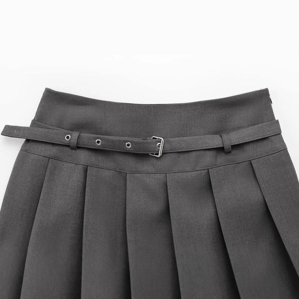 Spring 2025 Women's European & American Style Belted Pleated Skirt