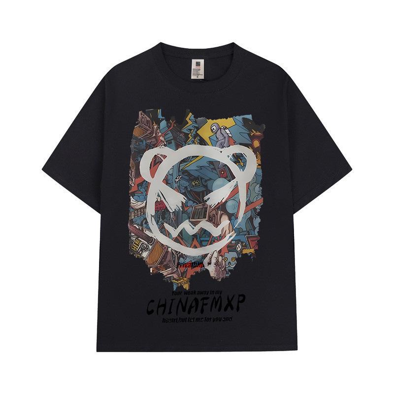 Fashion Street Grumpy Bear Printed Cotton Short Sleeve T-Shirt Men's and Women's Couple Cotton Tide Tops