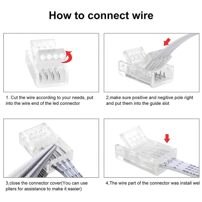 5/10/15Pcs 4Pin Solderless Rgb Led Strip Connectors 10Mm Quick Adapters For 5050 Multi-Color Track Lighting