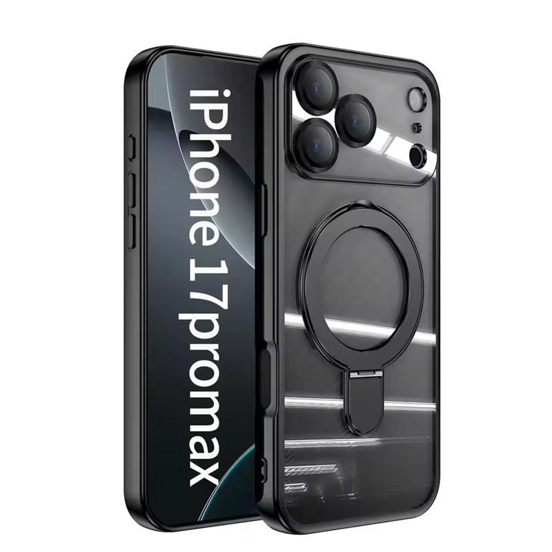 

Plating Magnetic Ring Stand Case For iPhone 17 Air 16E 15 14 13 12 Pro Max Plus Case Shockproof Wireless Charging For Magsafe Shockproof Cover iPhone 12 чорний