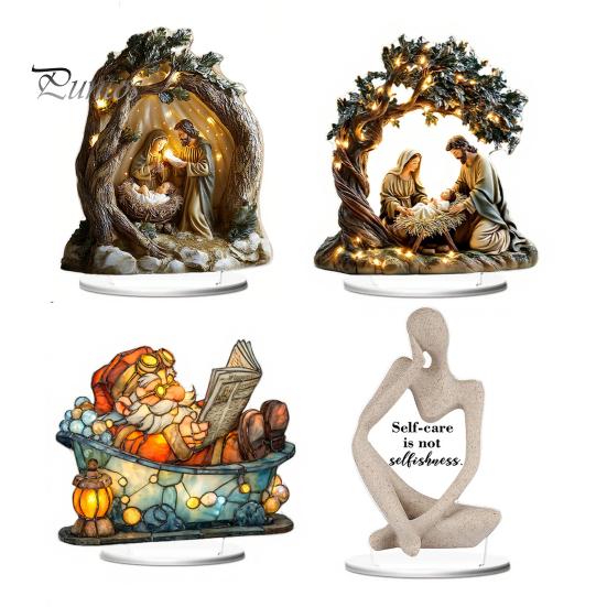 Modern Home Office Decor Abstract Thinker/Bathtub Santa Claus/Christmas Nativity Acrylic Desktop Ornament, Artistic Table Decoration with Unique Desk