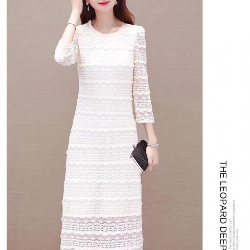 Modisches Rundhals-Spitzenkleid - Elegant, Schlankmachend & Vielseitig