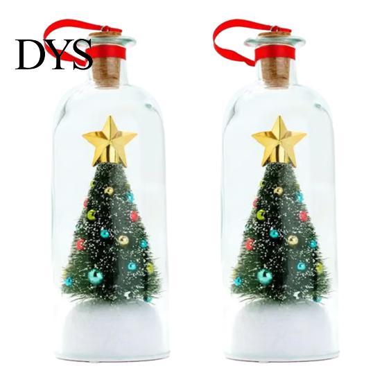 Festive Message Bottle Ornament Christmas Tree in A Recordable Voice with Unique Keepsake Playback Cork Greeting Glass Snowy Scene Xmas Gift
