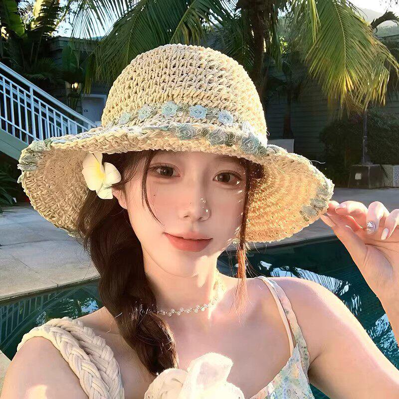 Foldable Wide Brim Straw Sun Hat for Women Summer UV Protection Lightweight Beach Vacation Gardening Cap