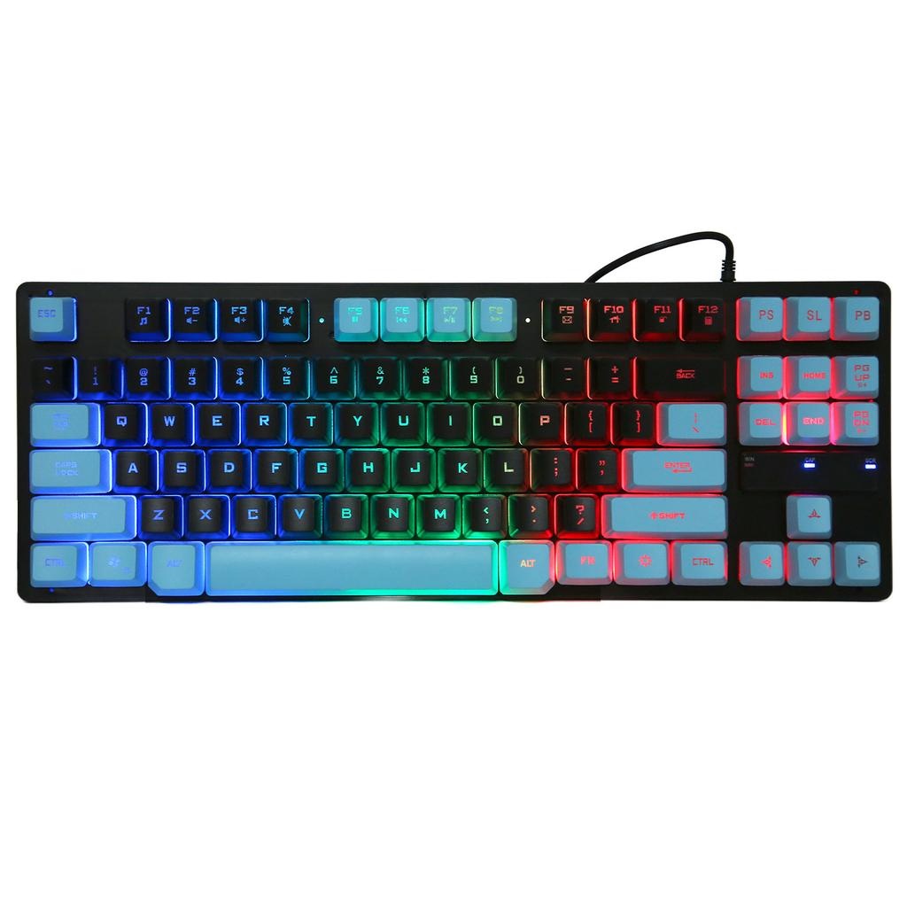 Wired Gaming Keyboard 87 Keys Ergonomic Color Backlit Design Desktop Notebook Computer AccessoriesBlue and Black