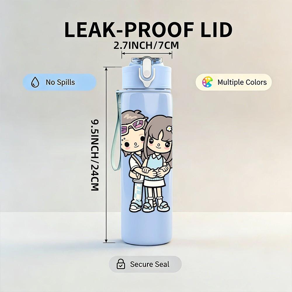 1PC Two Little Girls Best Friend Print 750ml Color Plastic Sports Water Bottle Leakproof Flip Straw Lid Suitable for Sports Office Home Use