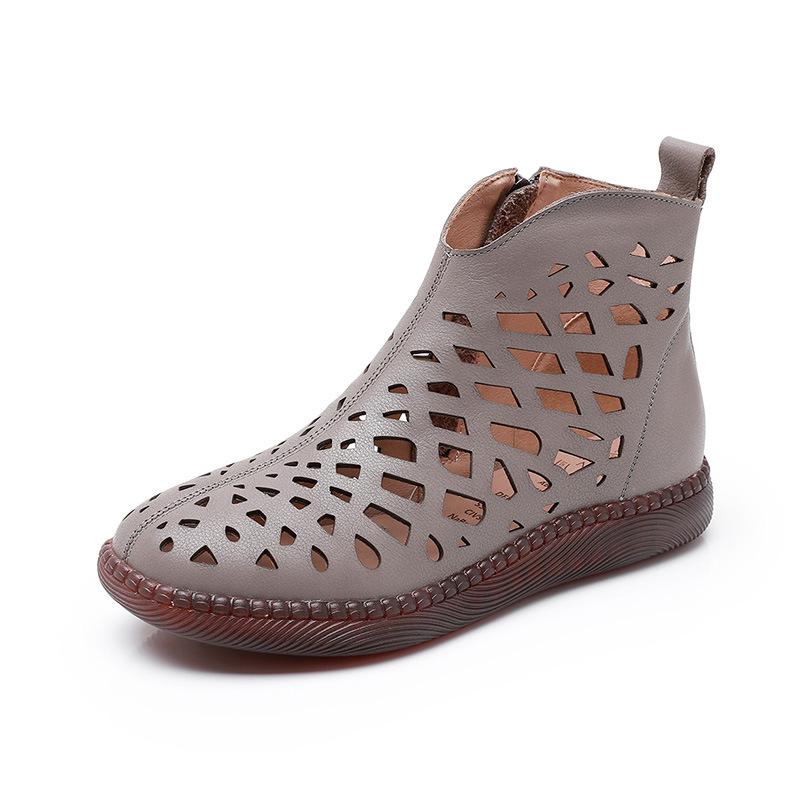 Fashion GKTINOO Women's Summer Boots Fashion 2025 New Genuine Leather Women's Sandals Hollow Design Non-slip Round Toe Ladies Shoes