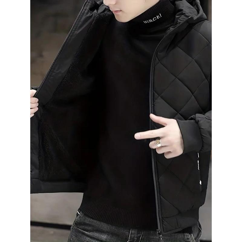 Warme Winter-Kapuzenjacke aus Plüsch, lässige Steppjacke für Herren mit Reißverschluss für Herbst und Winter im Freien