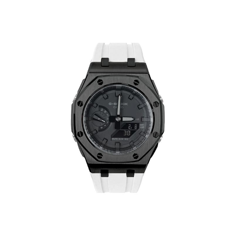 CASIO Unisex Liquid Crystal,Analog Dual Display Series Black Watch GA-2100-1A1(Watch1--) Black Case White Strap