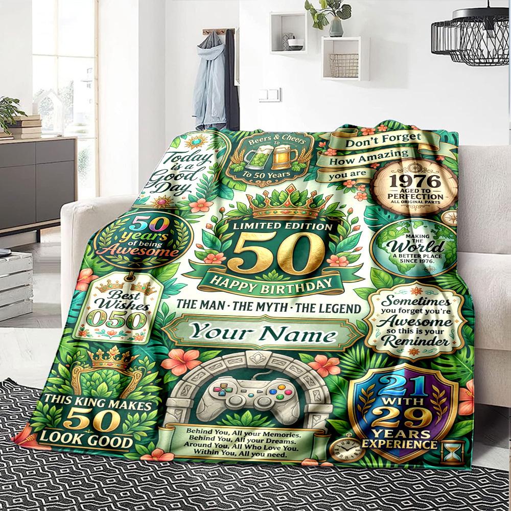 Happy 50Th Birthday Blanket Customize Your Name Warmthful Decor Perfect For Sofa Couch Office Bed Picnics For All Occasions Stylish Decor Perfect Gift