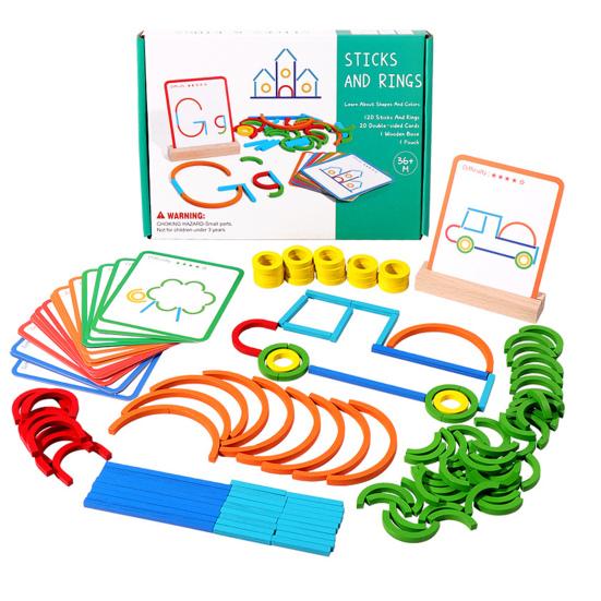 1 Set Wooden Stick Ring Puzzle Toy Kids Colorful Blocks Puzzle Matching Game Focus Training Toddlers Boys Girls Educational Puzzle Toy