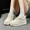 Fashion New Thick Bottom Heightening Women's Shoes Summer Mesh Breathable Beige Sneakers Casual Flat Bottom Casual Sports Board Shoes
