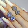 Luxury Female White Stone Stud Earrings Gold Silver Color Zircon Stone Charm Crystal Wedding  For Women