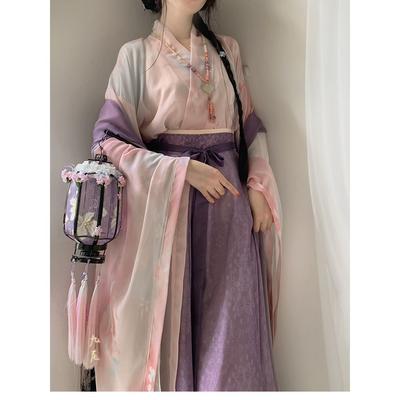 Hanfu im chinesischen Stil mit Kreuzkragen, weiten Ärmeln und einteiligem Rock, tägliches Outfit