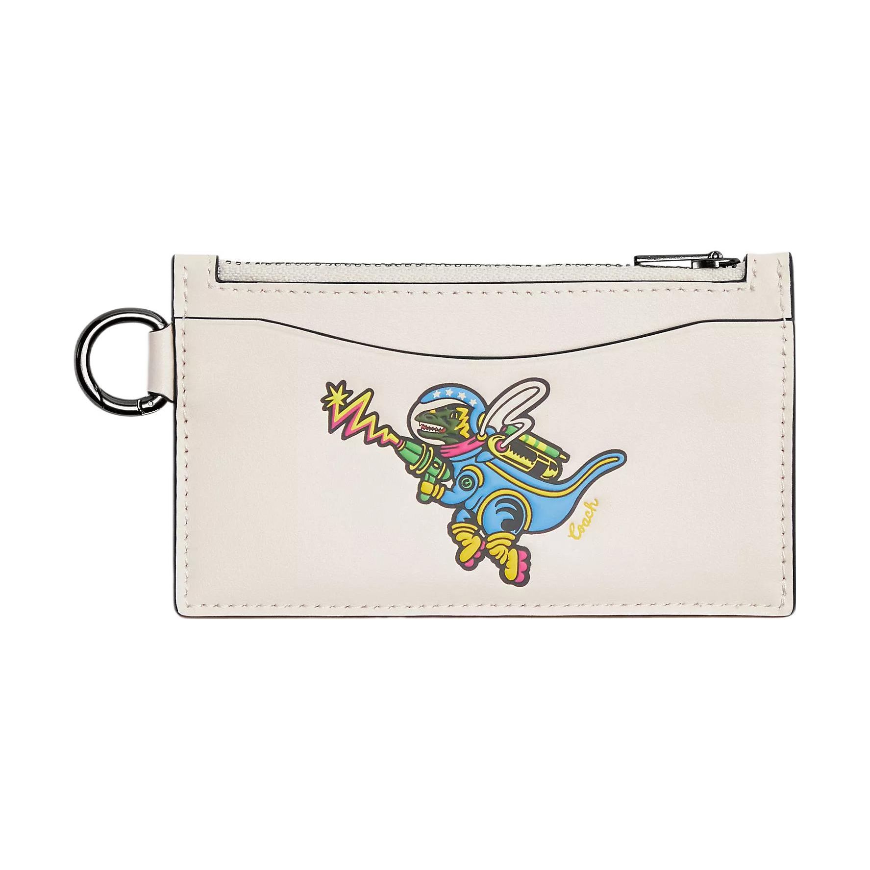 

Coach Rexy 13 Cartoon Pattern Print Pebble Grain Zipper Glove Tanned Leather Wallet Women wallet Silver Chalk CO088-V5CHK Tin & Chalk