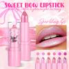 Bow Glitter Lipstick Bright Rose Pink Diamond Lipstick Mirror Pearlescent Shine Waterproof Long-Lasting Glossy Lip Tint Makeup