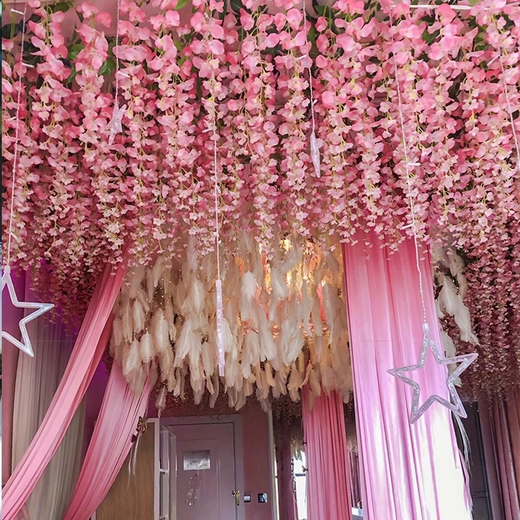 12pcs-Wisteria Home Decoration, Artificial Flower Vine Belt, Shopping Mall, Wedding Decoration, Arched Vine Atmosphere Layout