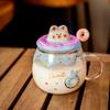 Cute Doughnut Mugs with Lid and Spoon High Appearance Level Girls' Coffee Cups Home and Office Creative Ceramic Drinking Cups
