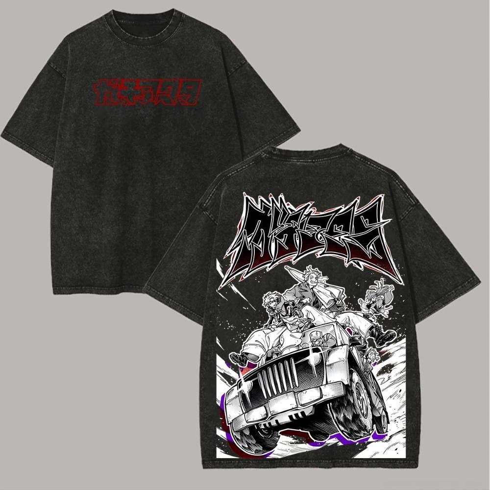Dandadan  Gachi Rasta  Jeep Manga Collage Vintage Washed Oversized Black T-Shirt | Shonen Jump Anime Fan Unisex Streetwear Tee L