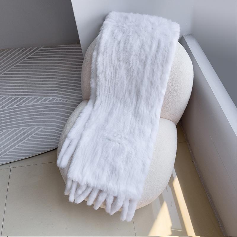 

Double-sided real rabbit fur knitted fur shawl Women s tassel style, large fur scarf pocket design, winter warm fur scarf neck 200cm x 42cm белый