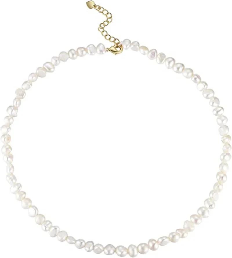 Vero Girocollo di Perle Barocche Naturali d'Acqua Dolce per Donna Ragazza Regalo Popolare AA 5-6mm 8-9mm Collana di Gioielli di Perle