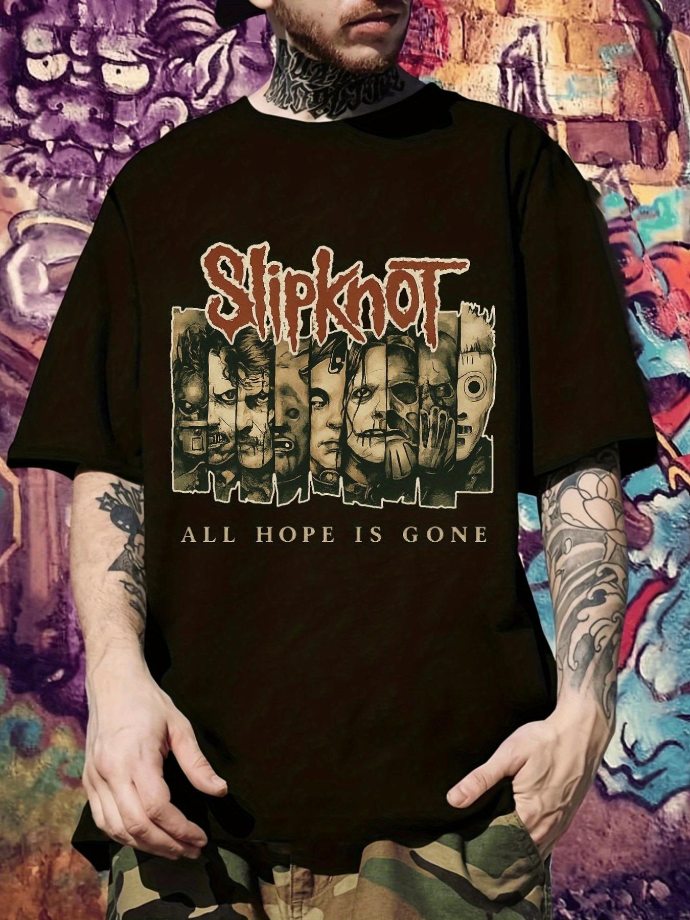 

Heavy Metal Graphic Print T-shirt - Slipknot Official All Hope Is Gone Album Design - Hard Rock Band Tee - Dark Brown Crewneck Shirt for Concerts XXL