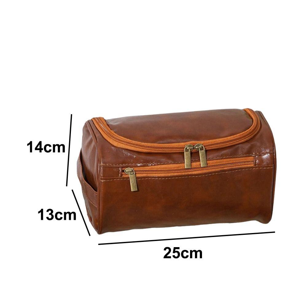 Travel PU Leather Men Toiletry Bag Vintage Luxury Zipped Cosmetic Bag Large Capacity Waterproof Wash Organizer Business