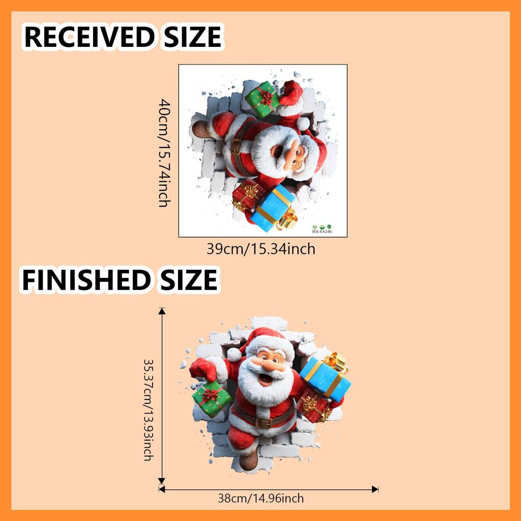 Christmas Window Stickers Santa Claus Broken Wall Decals Removable 3D Visual Design Art Sticker For Home Kitchen Bathroom