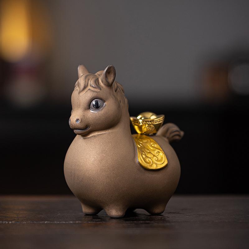 Chinese Ceramic Tang Horse Ornament Pair - Zodiac Year Desktop Decoration