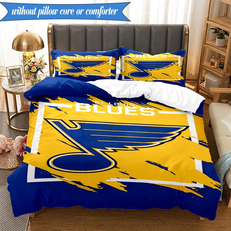 3PCS Louis Blues Hockey Team Bedding Set,Including 1pc Duvet Cover And 2pcs Pillowcases Perfect for Bedroom, Dormitory, Fan Christmas Gift